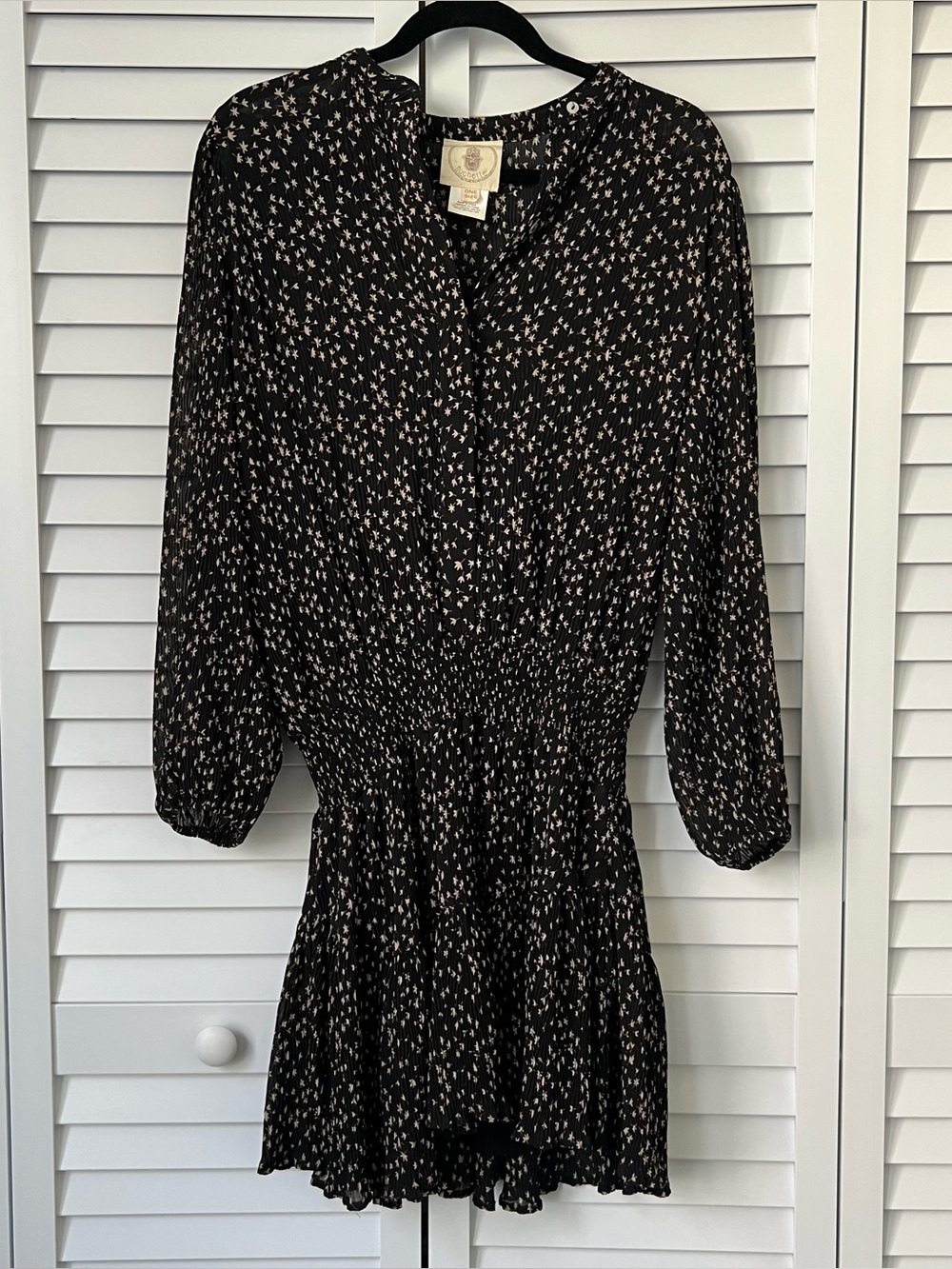 Muche & Muchette cinch waist boho black floral long sleeve mini dress